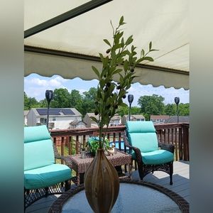 Pier 1 Large Glazed Olive Green Glass Vase With Olive Branches